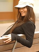 Beautiful brunette has fun showing it off in both public and private places.